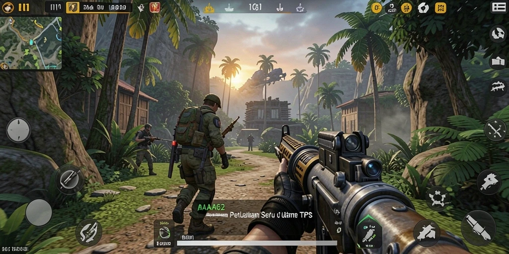 Screenshot utama AA62 menunjukkan momen seru dalam pertempuran TPS.