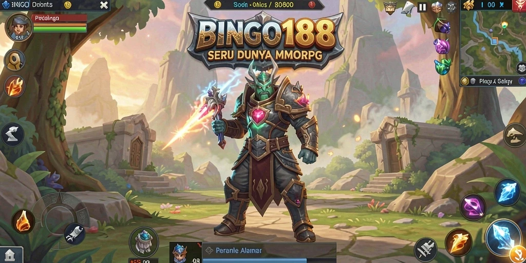 Tangkapan layar BINGO188 yang menampilkan pertempuran epik dalam dunia MMORPG.