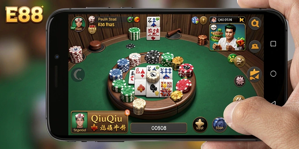 Tampilan gameplay seru dari E88, permainan QiuQiu yang menarik.