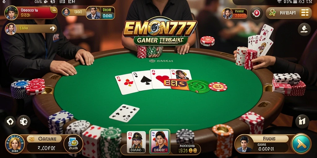Screenshot gameplay EMON777 menampilkan aksi poker seru.