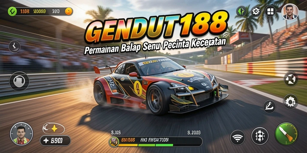 Screenshot gameplay GENDUT188 menampilkan balapan seru dan mobil yang mengesankan.