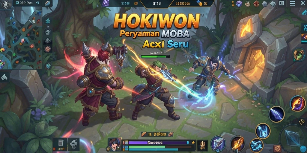Screenshot gameplay HOKIWON menampilkan aksi seru permainan MOBA.