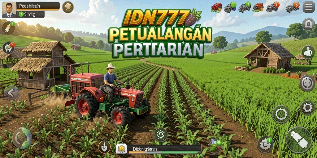 Screenshot gameplay IDN777 menunjukkan kebun yang subur dan aktif.