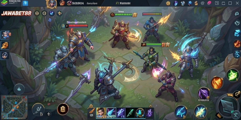 Tampilan gameplay seru di arena MOBA JAWABET88.