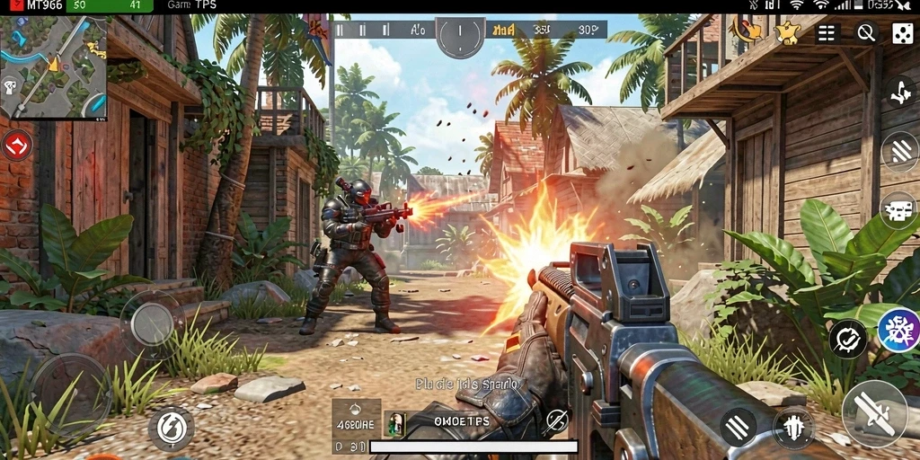 Tampilan menarik dari gameplay intens MT966 di dunia TPS.