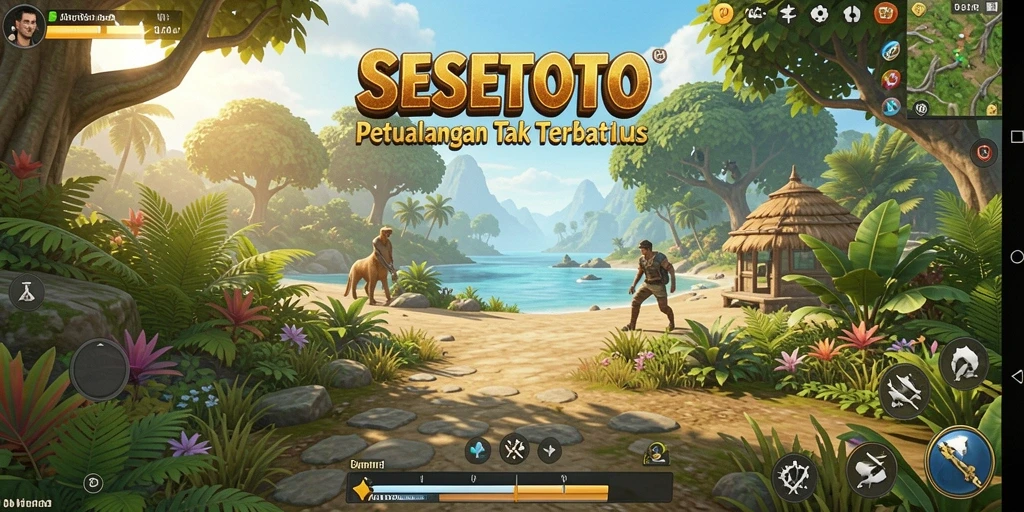 Screenshot gameplay SESETOTO menampilkan eksplorasi dunia terbuka.