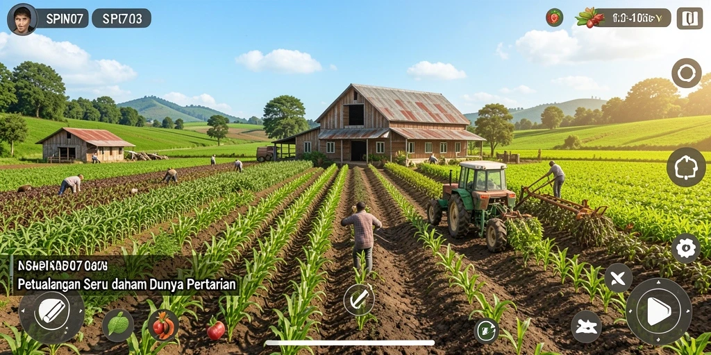 Gameplay menampilkan pertanian yang ceria dan interaktif.