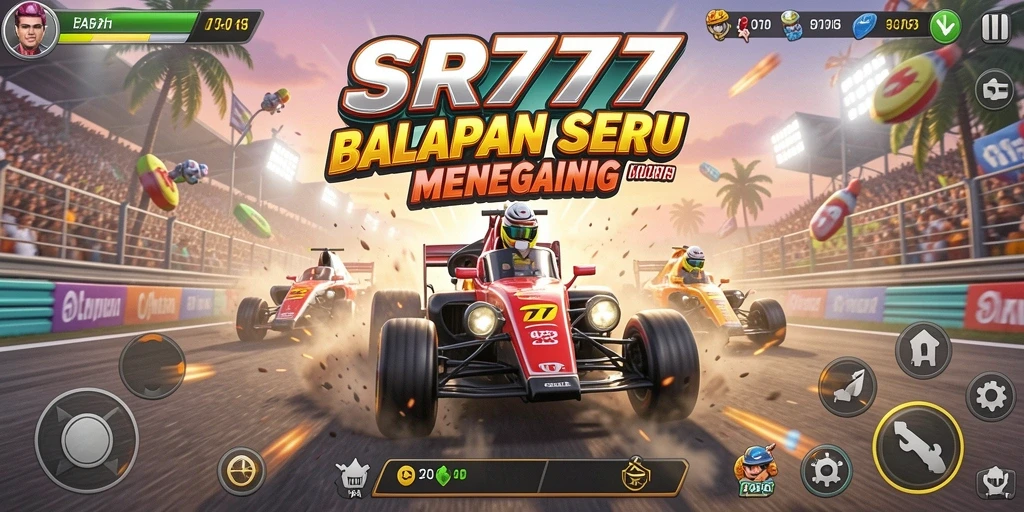 Screenshot gameplay SR777 menampilkan aksi balapan mendebarkan di lintasan.