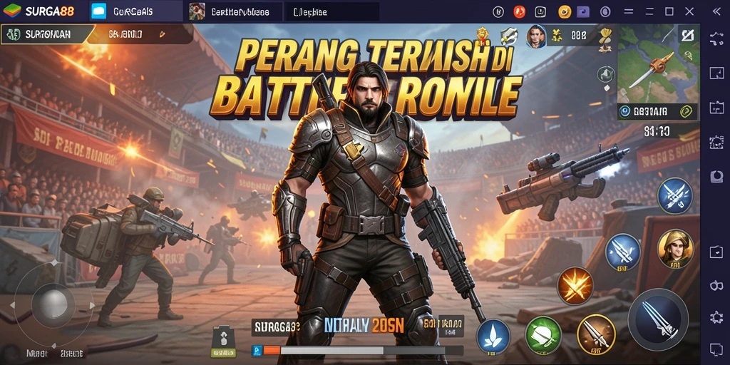 Tangkapan layar SURGA88 menampilkan aksi pertempuran Battle Royale yang seru.
